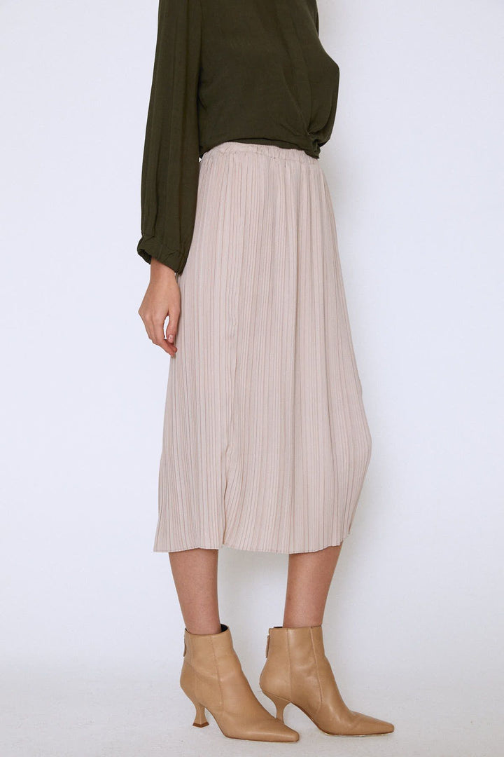 Pleated Midi Skirt Beige