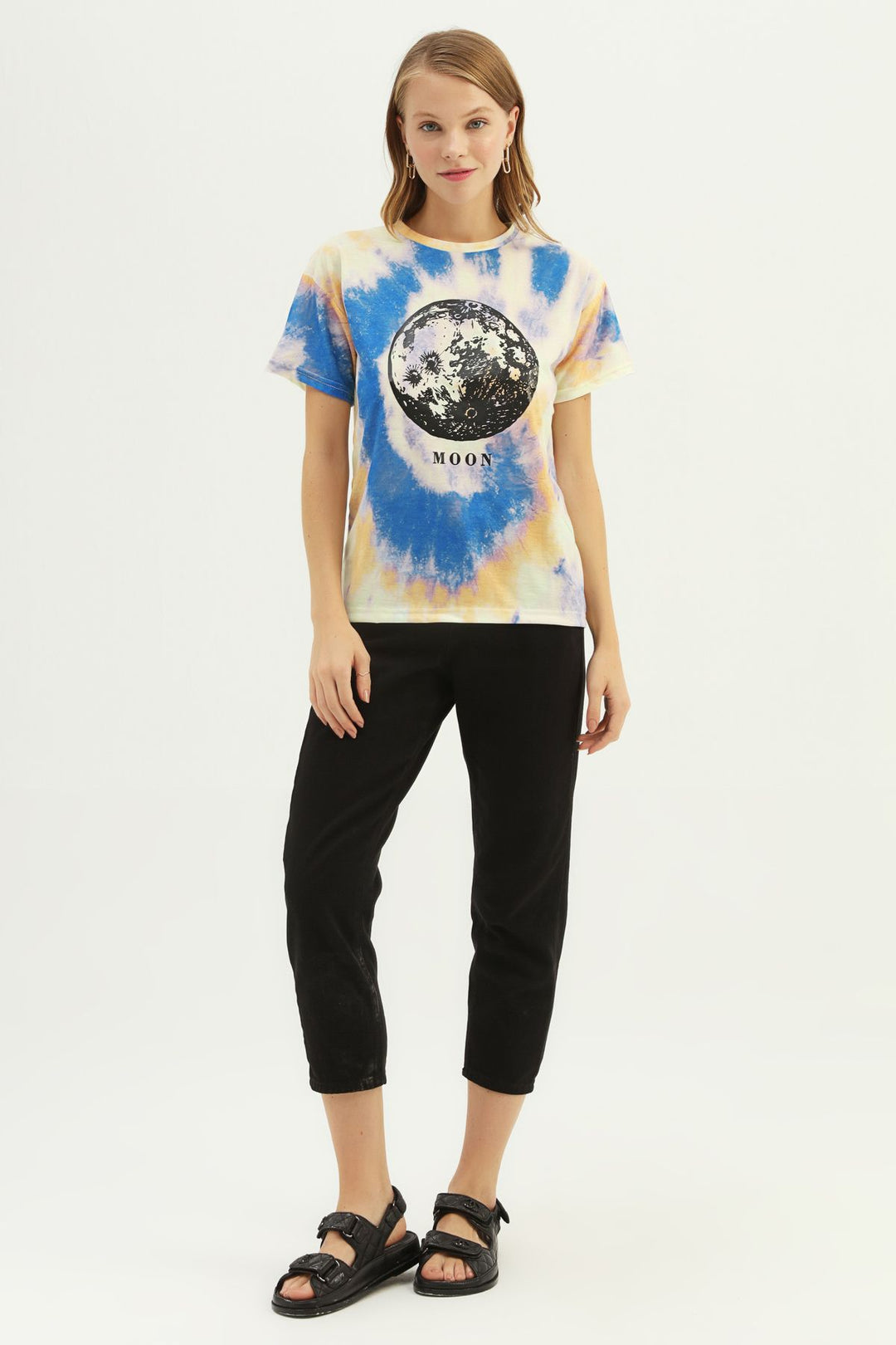 Desenli Baskılı Tişört İndigo