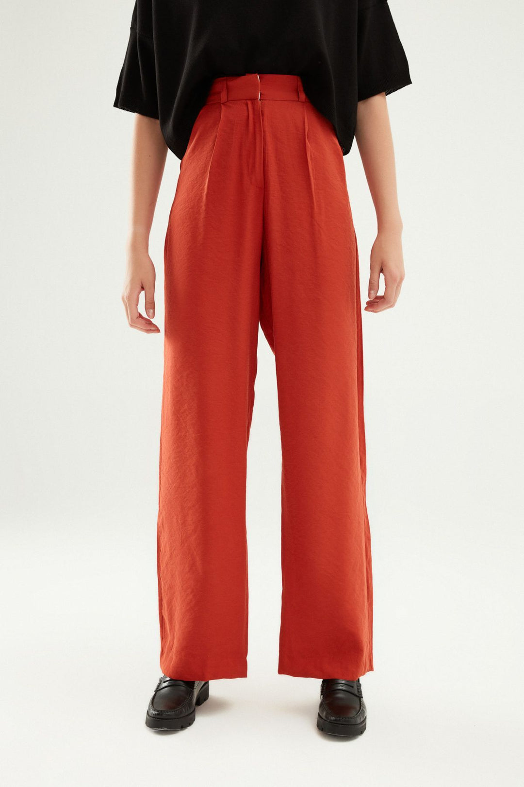 Yüksel Bel Bol Paça Pantolon Kiremit