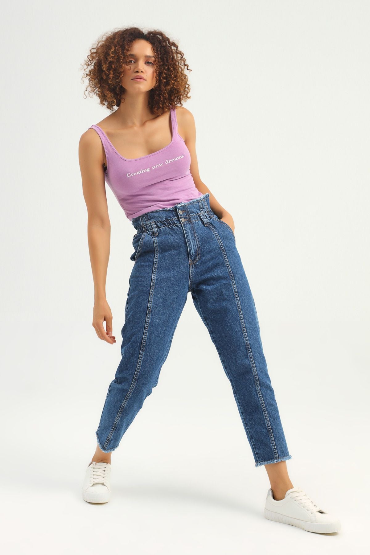 Elastic Waist Mom Pants Blue