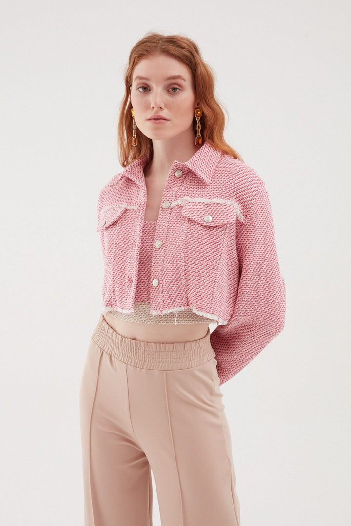 Tweed Crop Jacket Pink