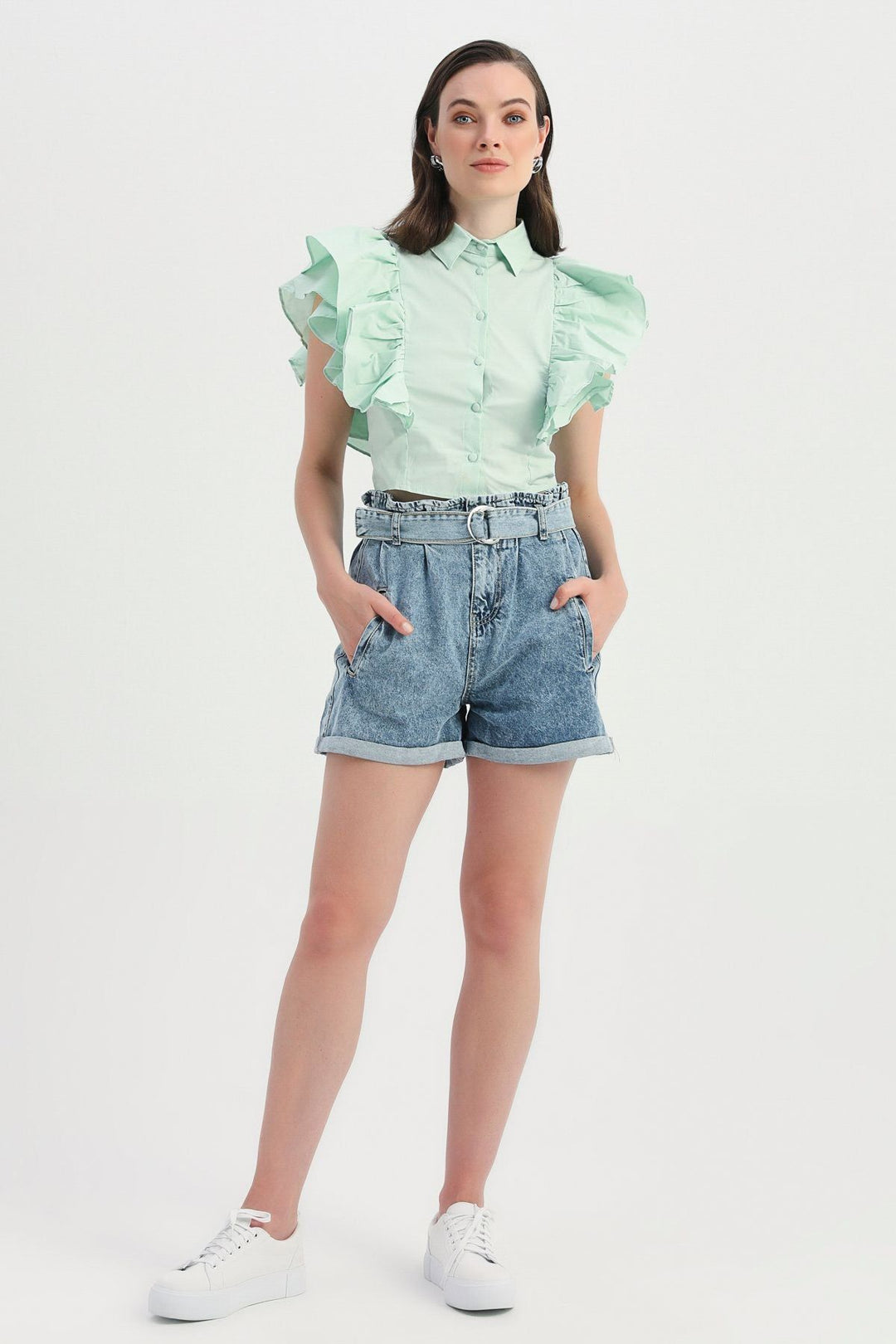 Ruffled Sleeves Shirt Mint