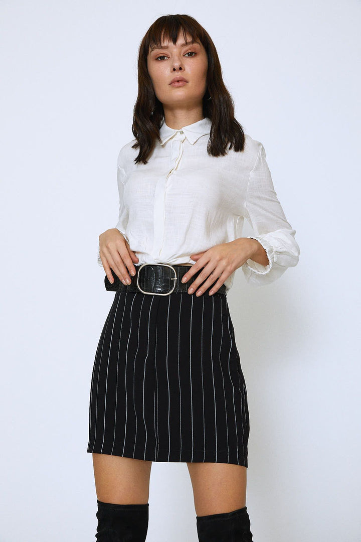 Lastikli Kol Beli Düğümlü Gömlek Ekru