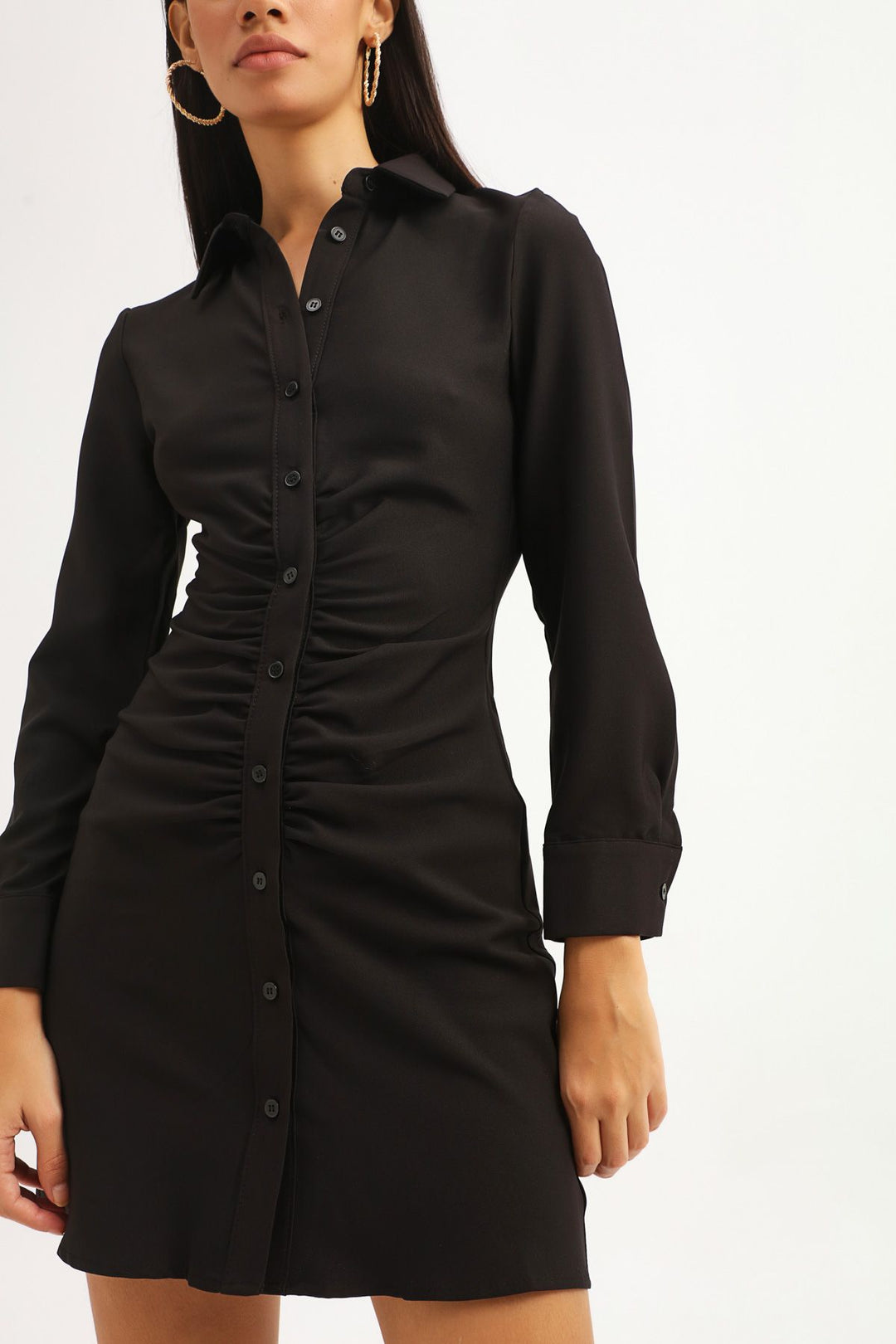 Ruffle Detailed Buttoned Dress Black