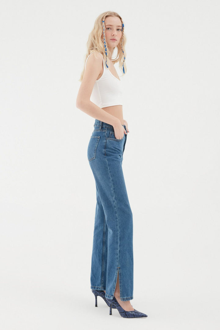 Slit Wide Leg Trousers Blue