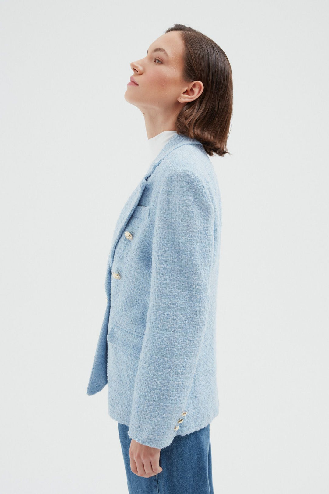 Kruvaze Tüvit Blazer Ceket Bebe Mavi