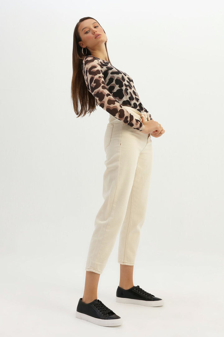 Leopard Patterned Tulle Blouse Brown