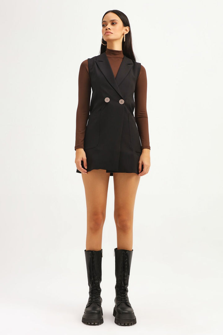 Double Breasted Vest Dress Black