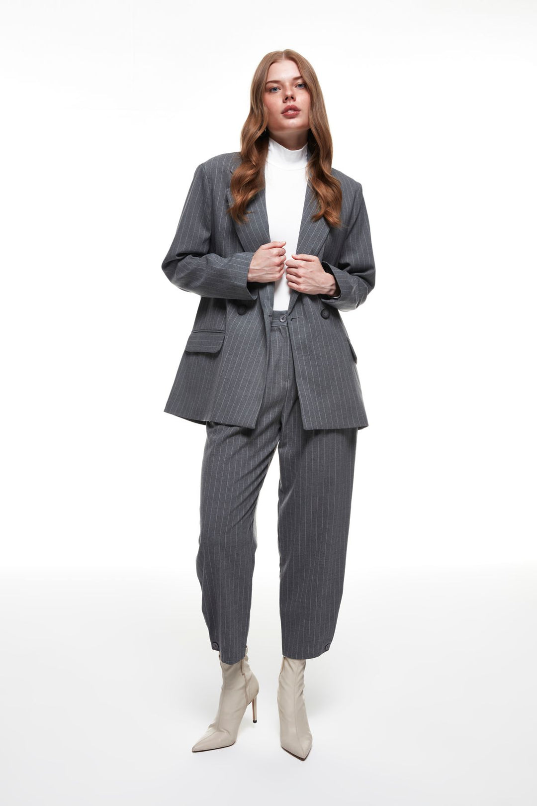 Striped Oversize Blazer Jacket Dark Gray