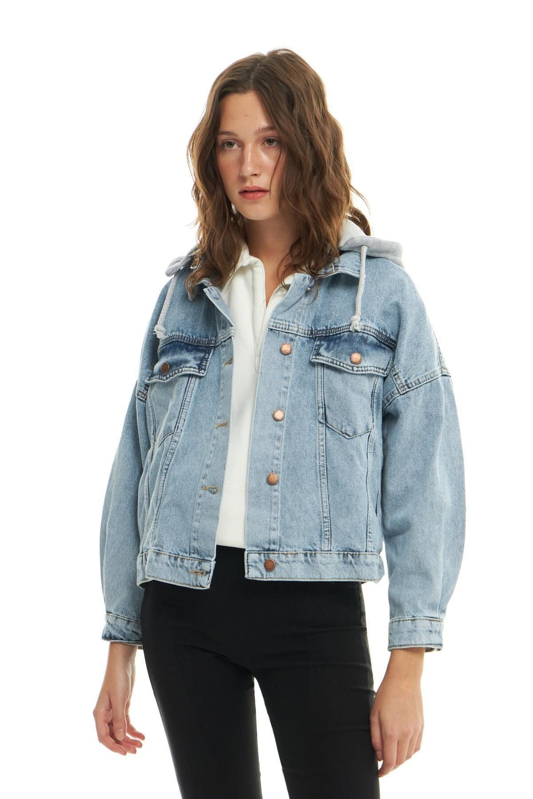 Hooded Oversize Denim Jacket Blue