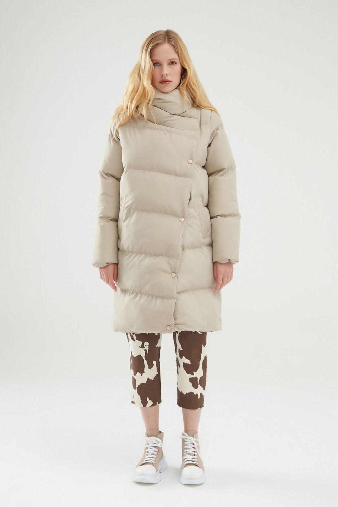 Kruvaze Şişme Mont Bej