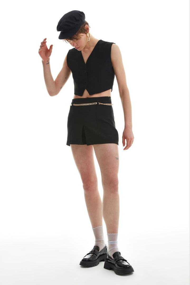 Buttoned Short Vest Black