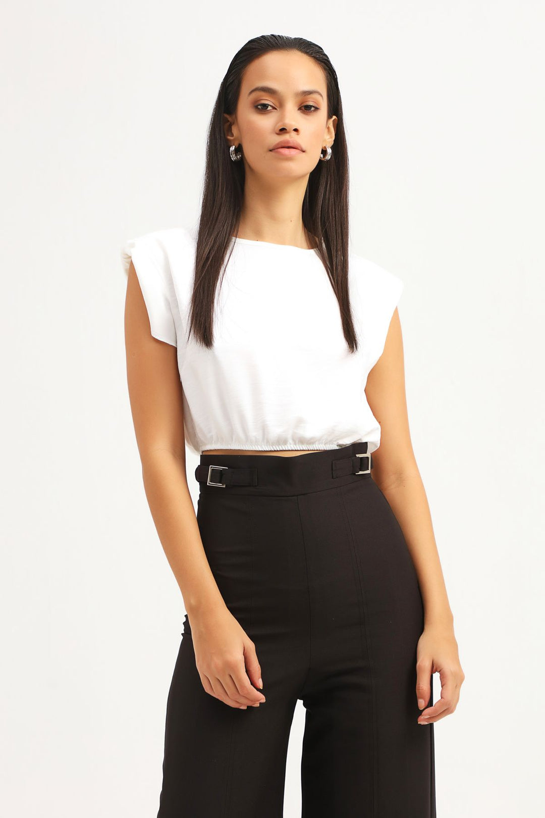 Waistband Crop Blouse Ecru