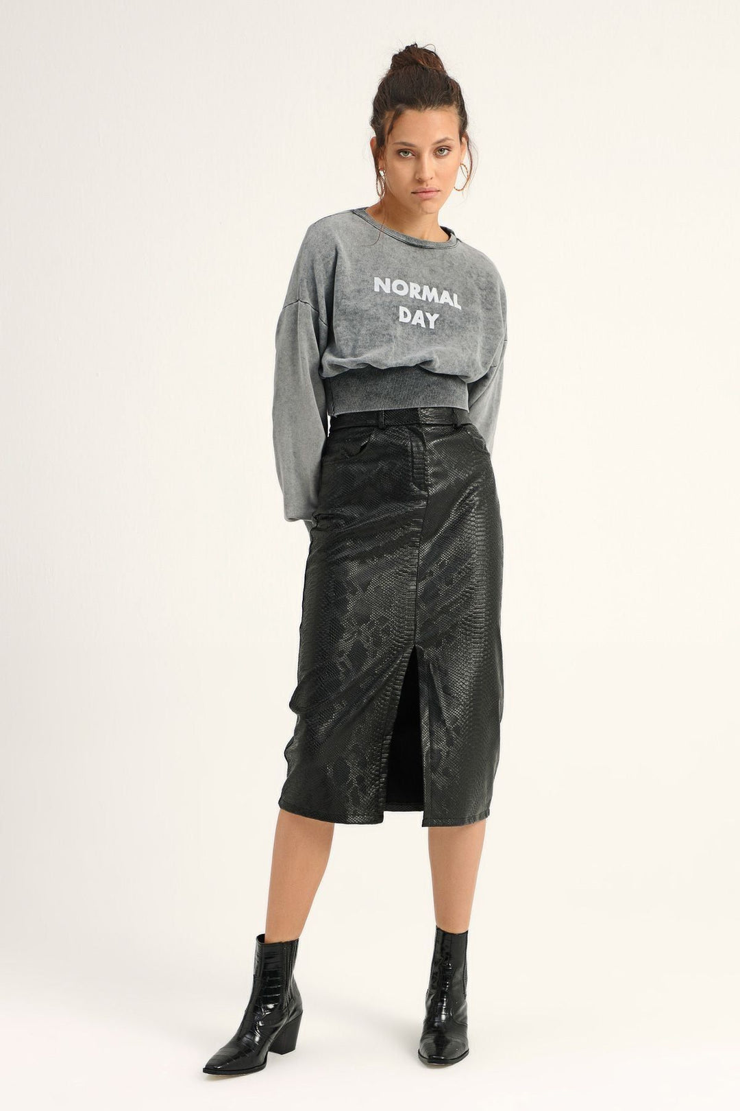 Printed Crop Sweatshirt Anthracite