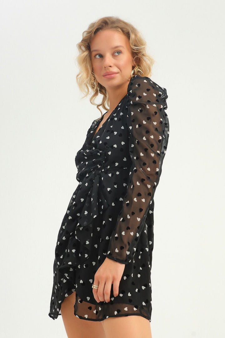 Heart Double Breasted Wrap Dress Black