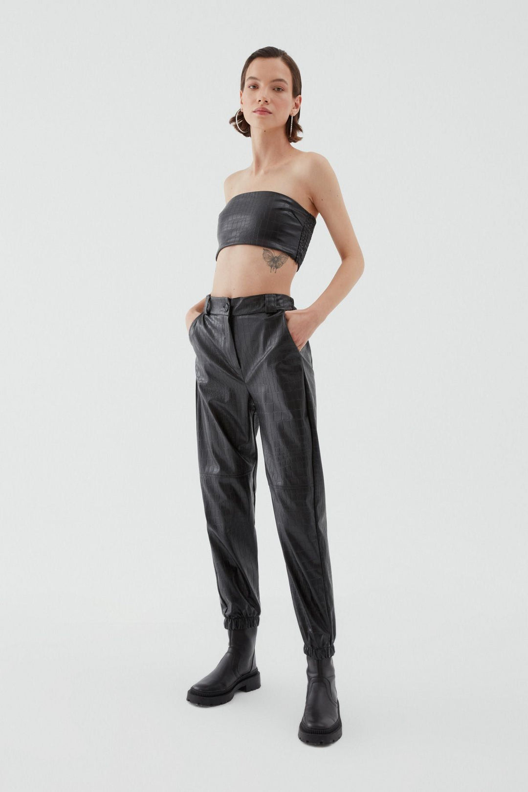 Textured Leather Jogger Black