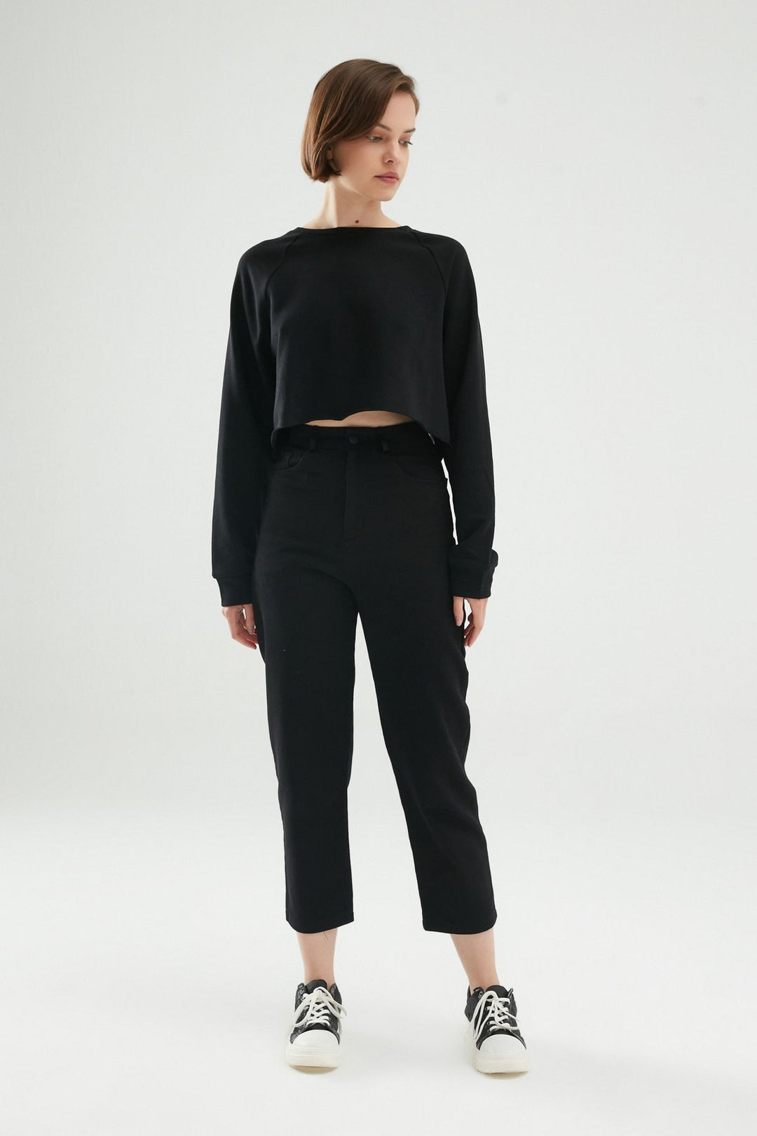 Yüksek Bel Gabardin Pantolon Siyah