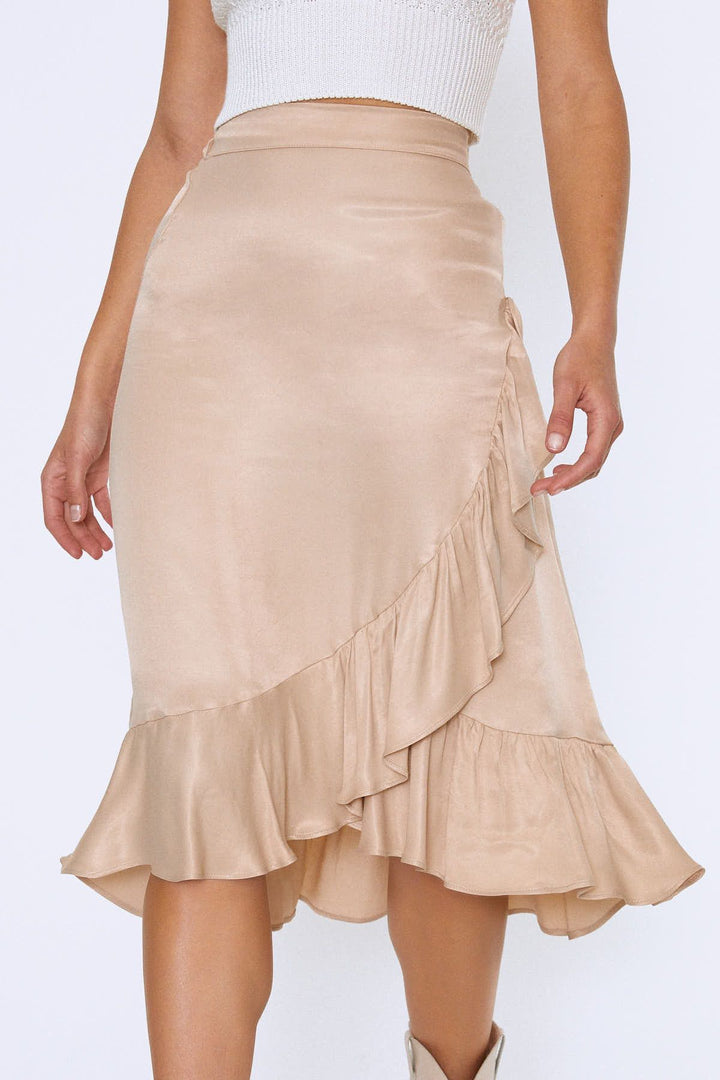 Ruffle Midi Skirt Beige
