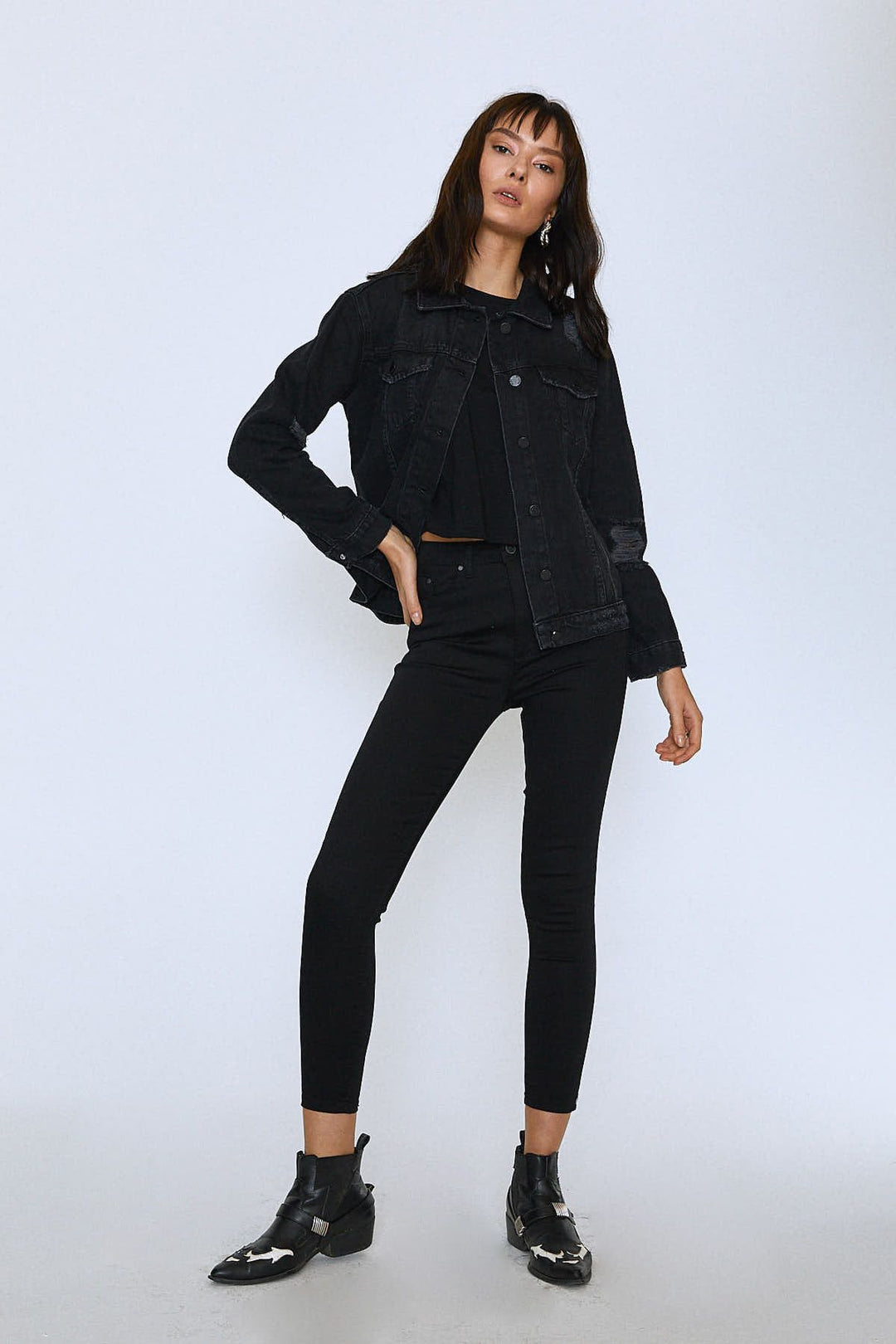 Back Printed Denim Jacket Anthracite