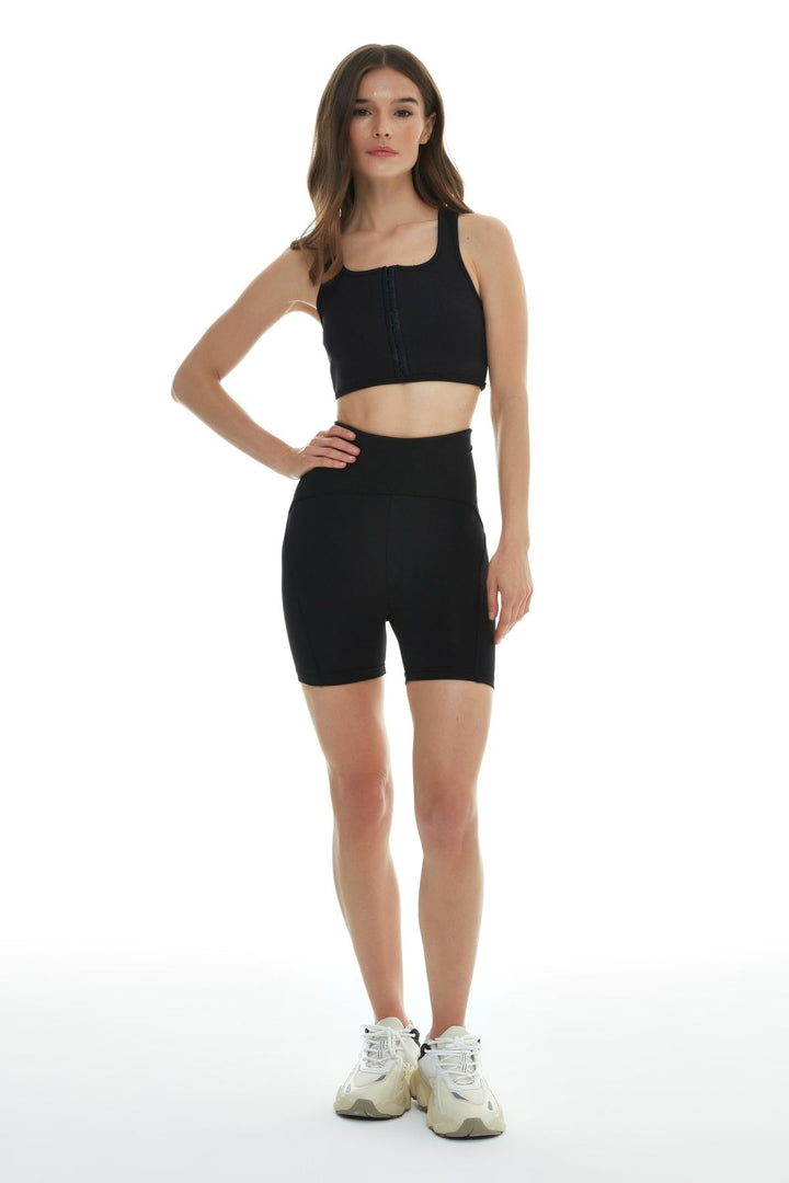 Gathering Biker Leggings Black