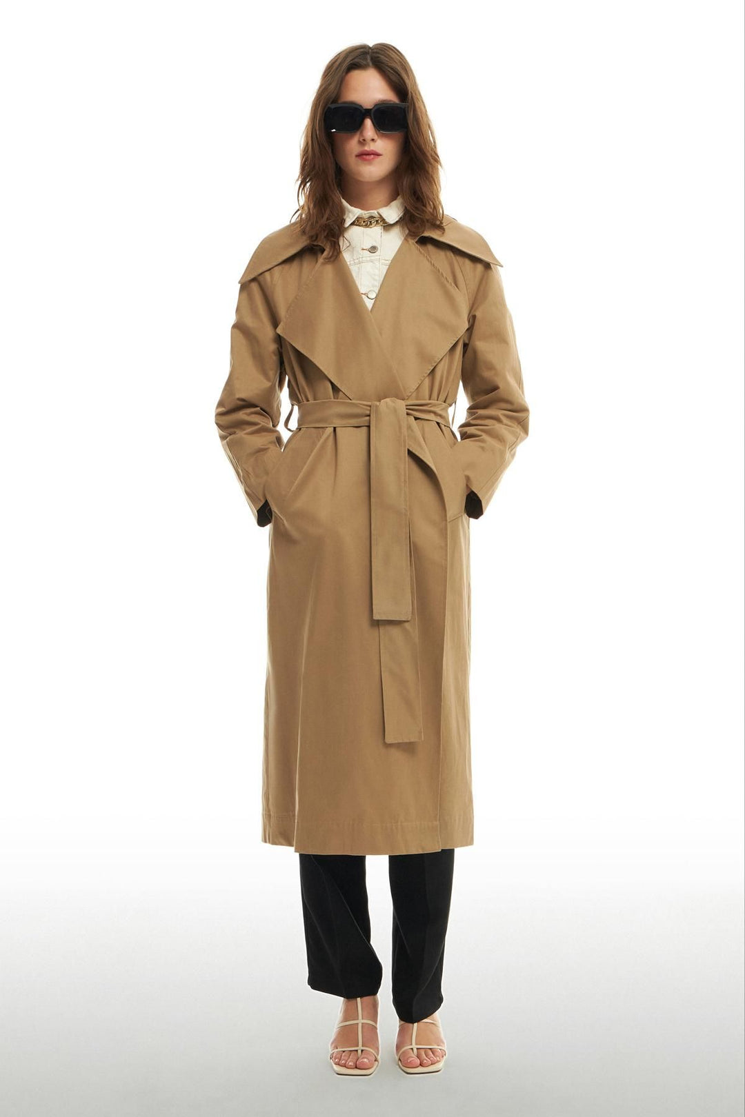 Oversize Long Trench Coat Beige