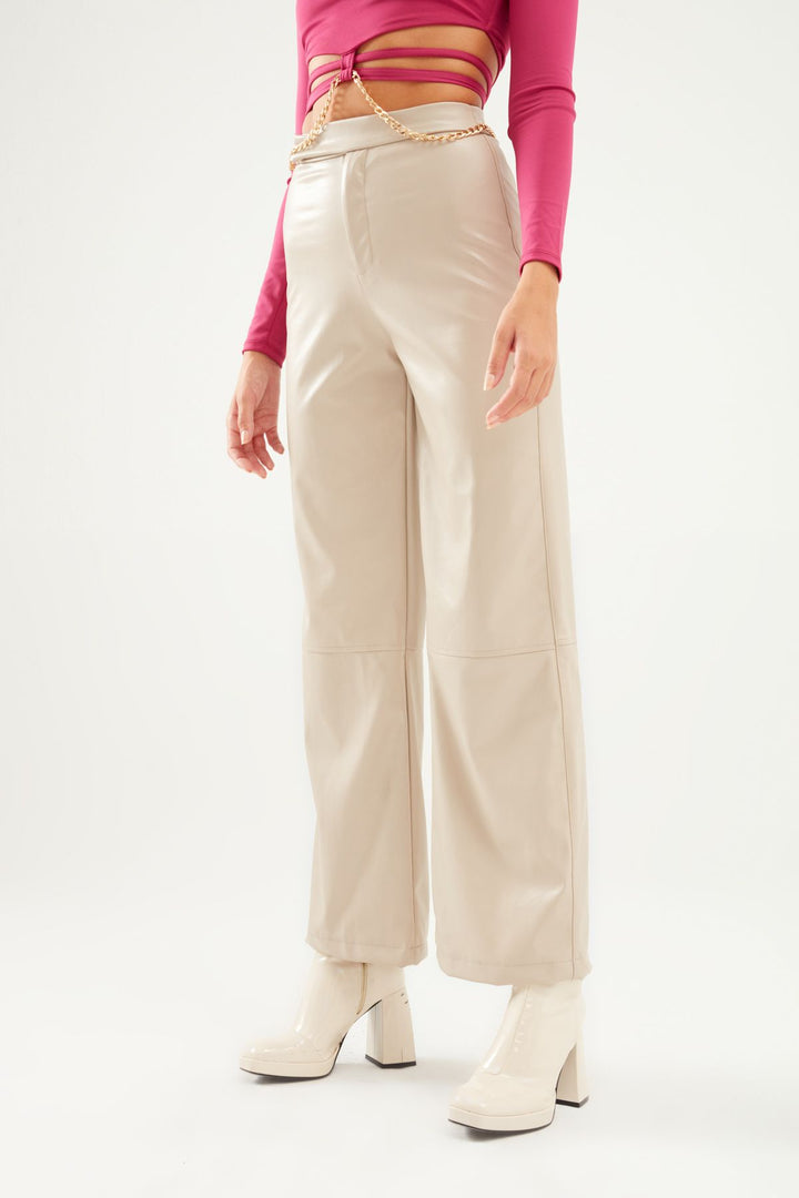 Geniş Paça Deri Pantolon Taş