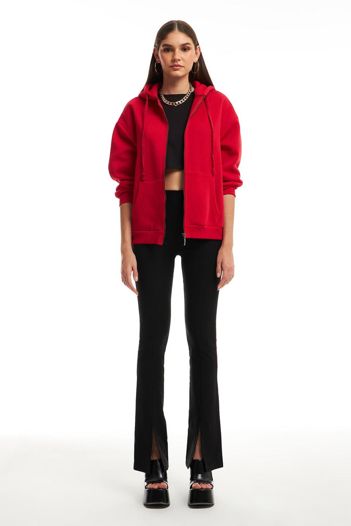 Zipper Hoodie Sweatshirt Red