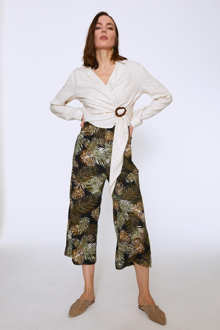 Örgü Kemerli Kısa Paça Pantolon Haki