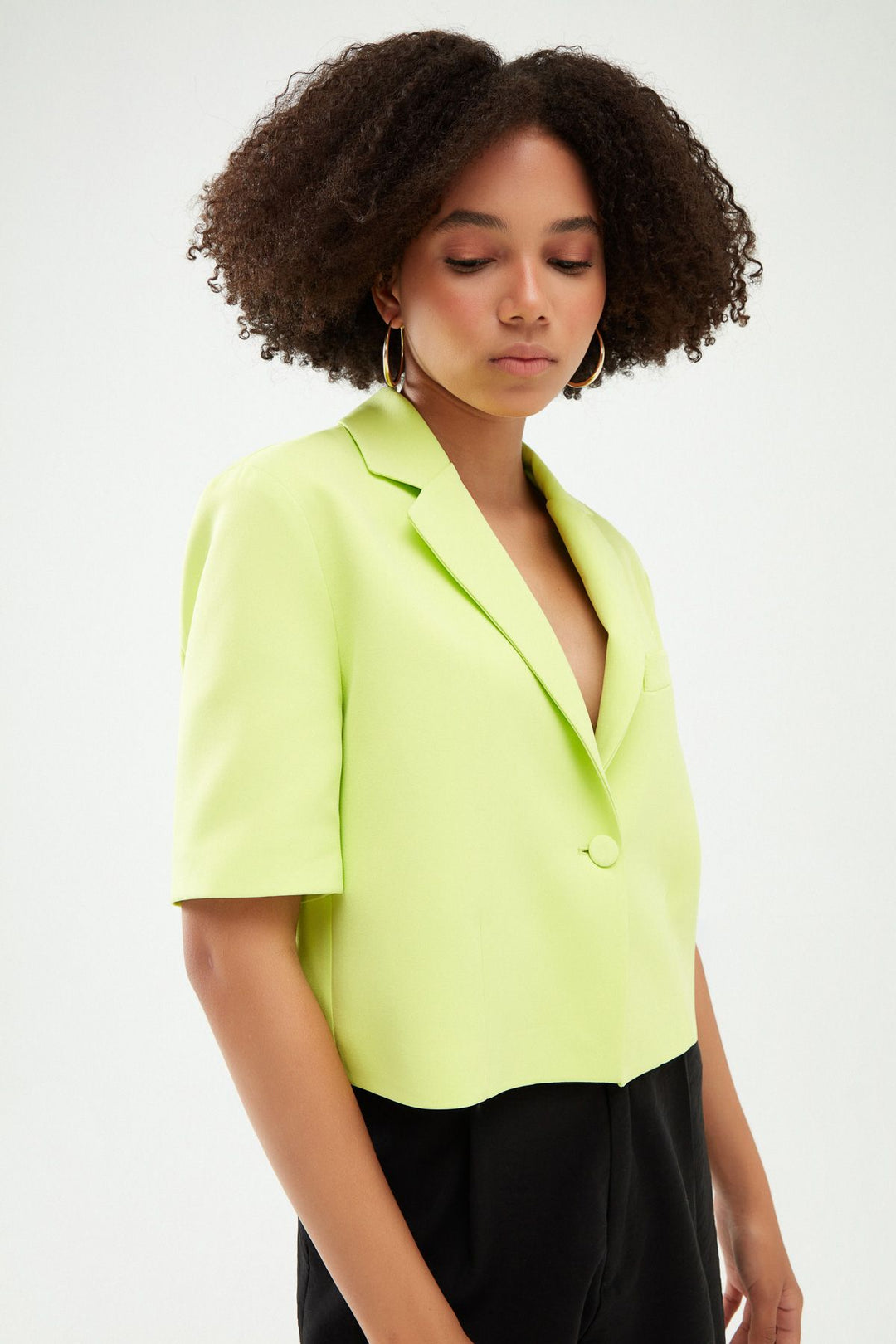 Short Sleeve Crop Blazer Jacket Light Green