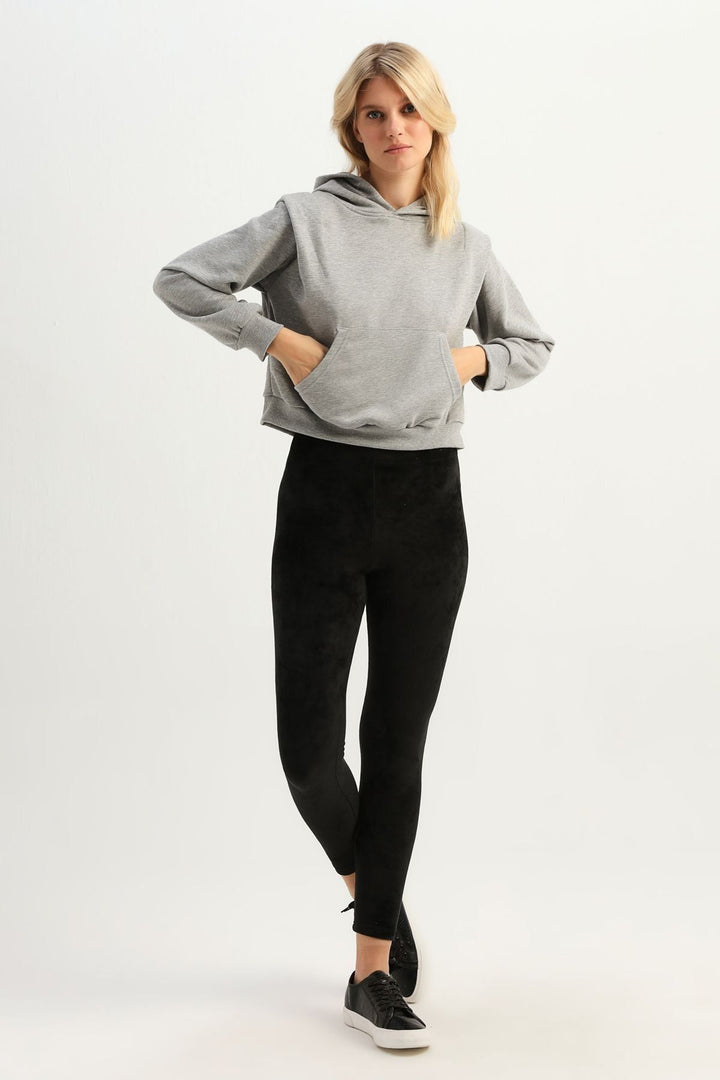 Kapüşonlu Kanguru Cepli Sweatshirt Gri