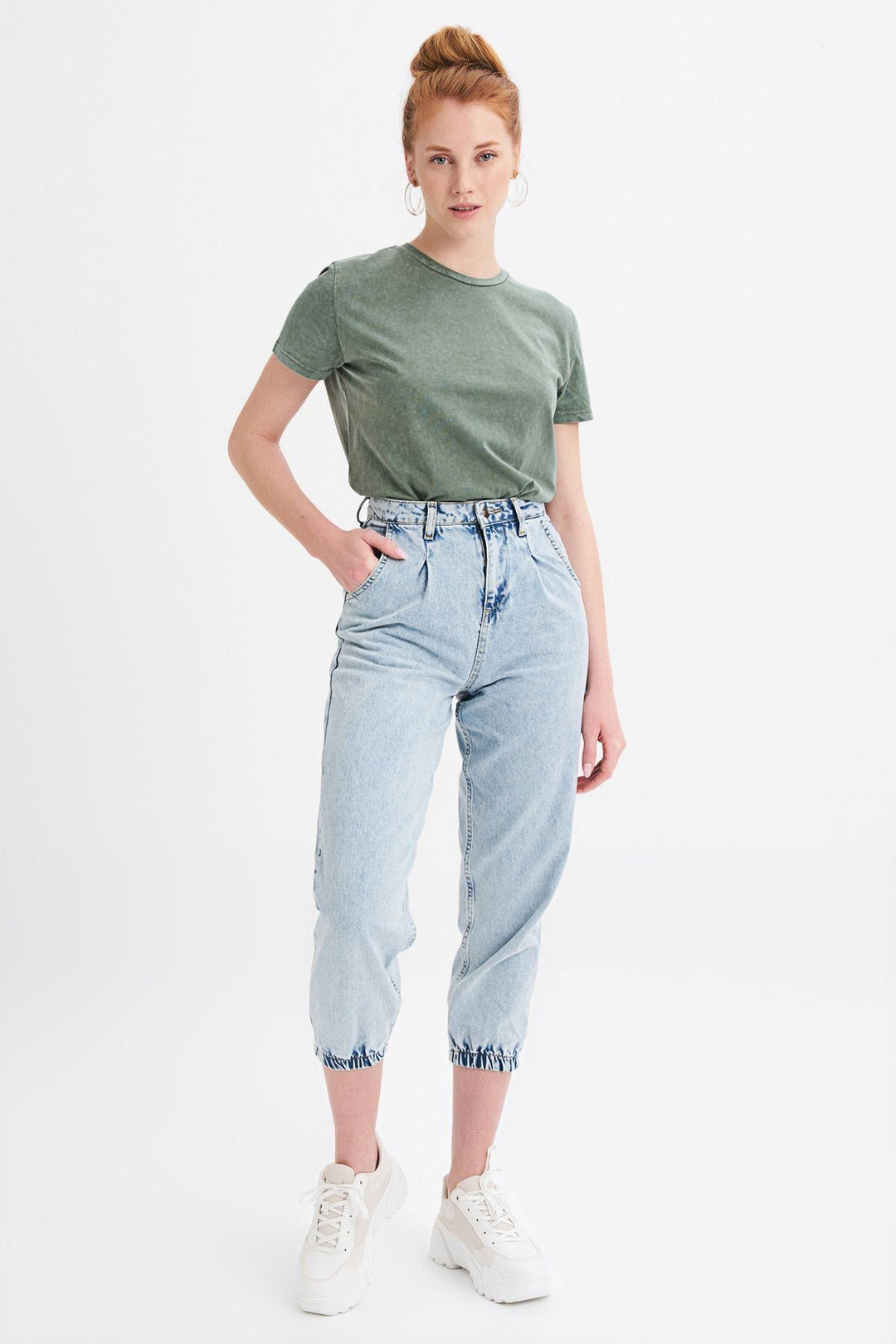 Elastic Leg Slouchy Trousers Ice Blue