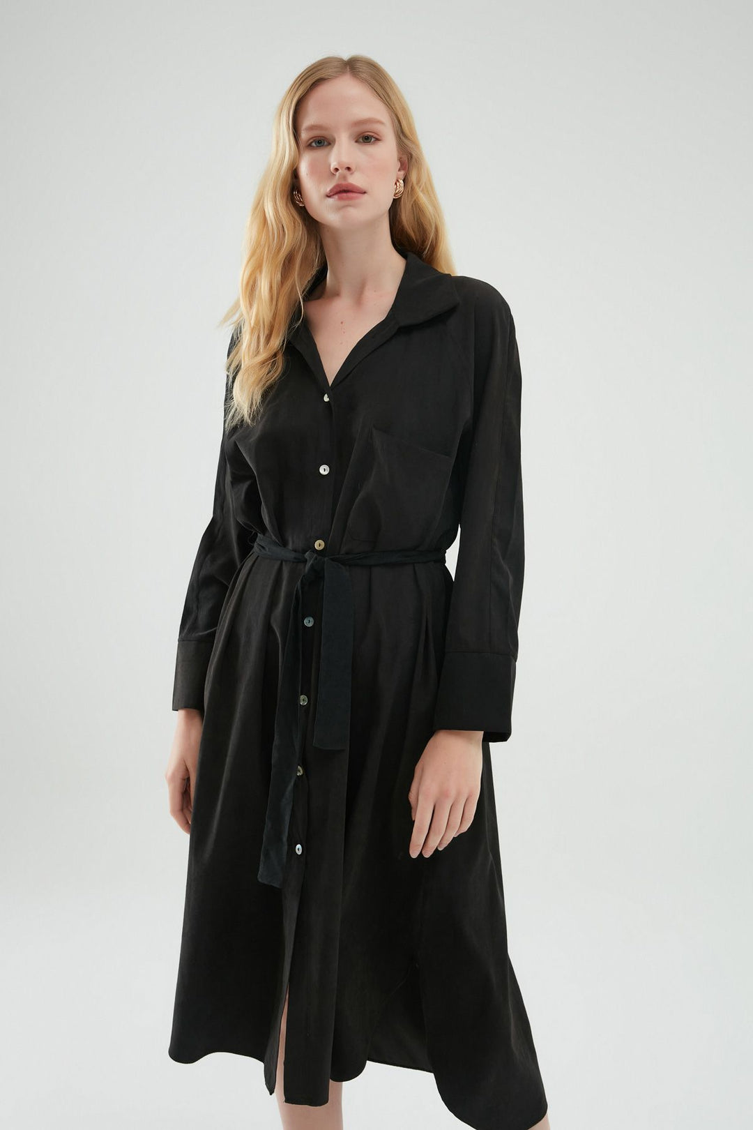 Belted Shirt Dress Black