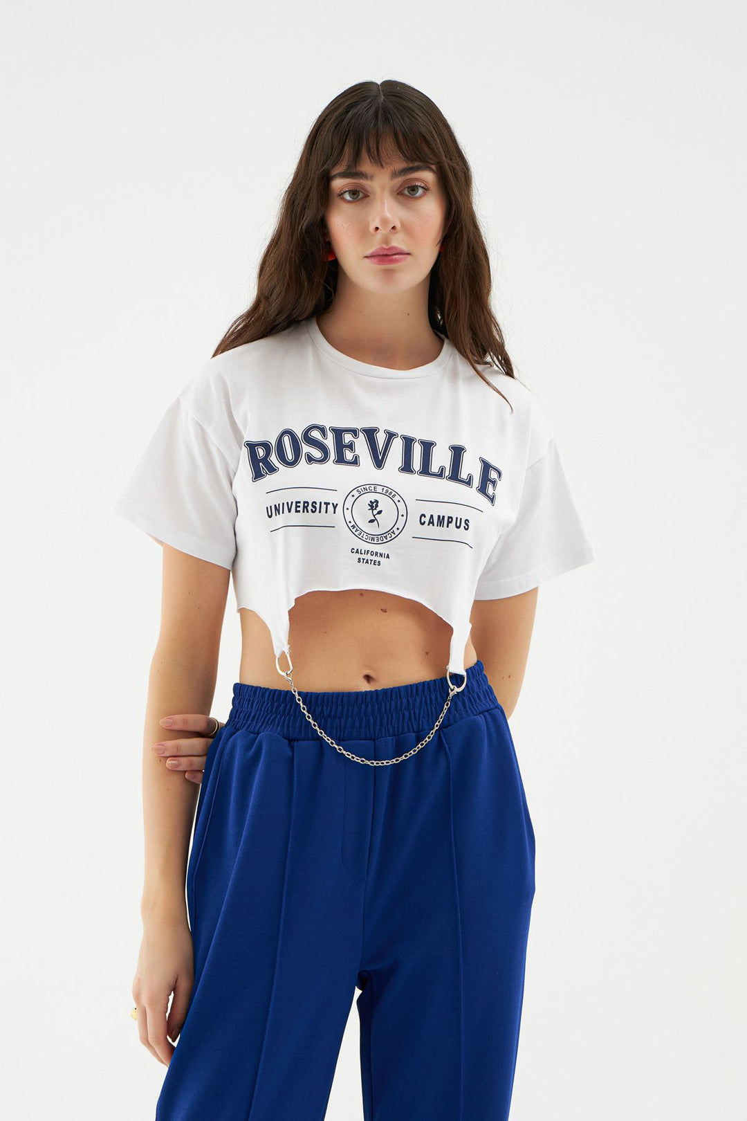 Chain Detailed Crop T-Shirt White