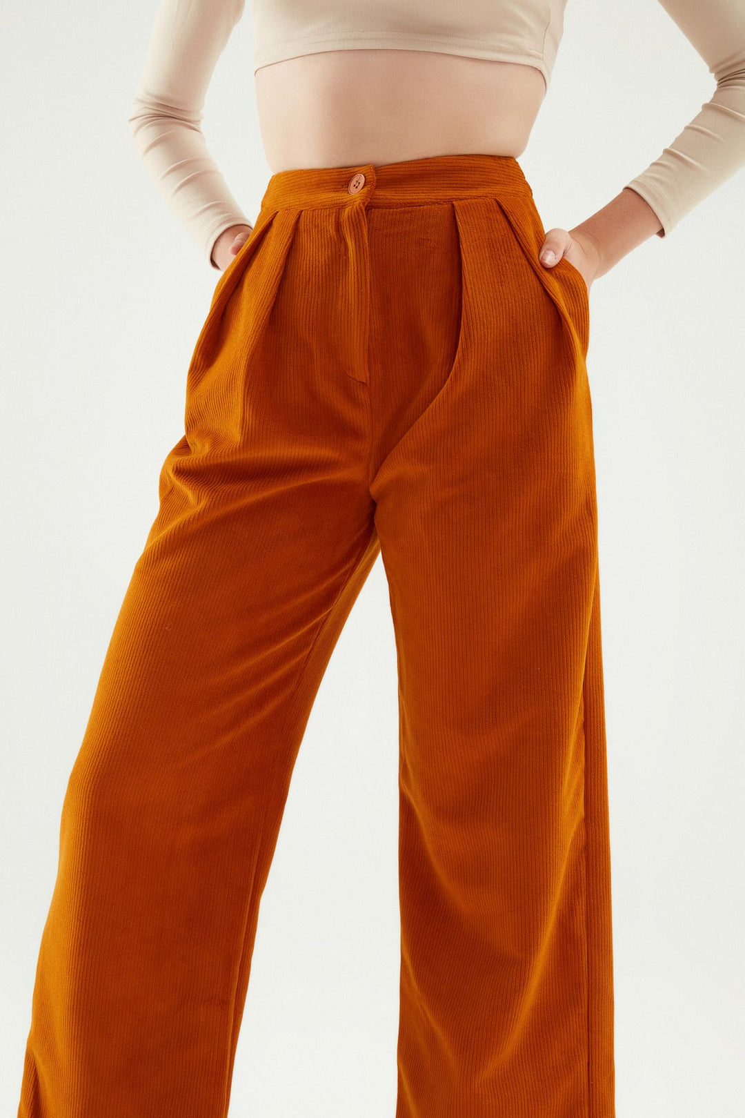 Pleated Velvet Trousers Mustard
