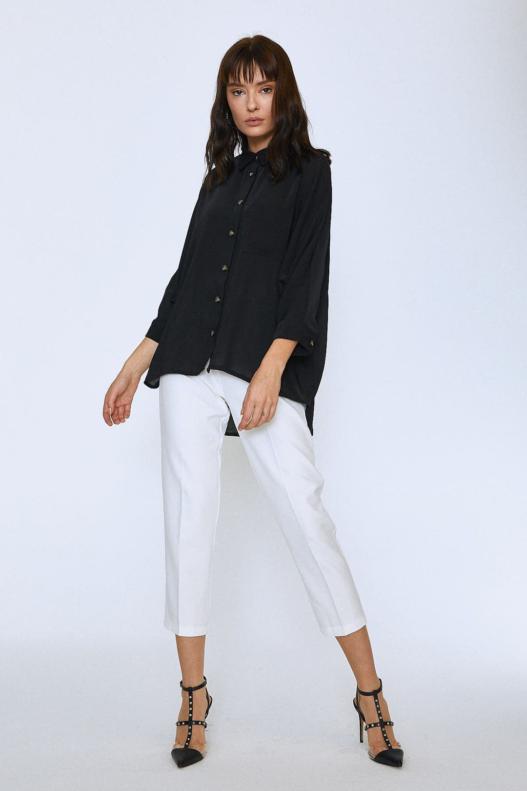 Uzun Oversize Cepli Gömlek Siyah