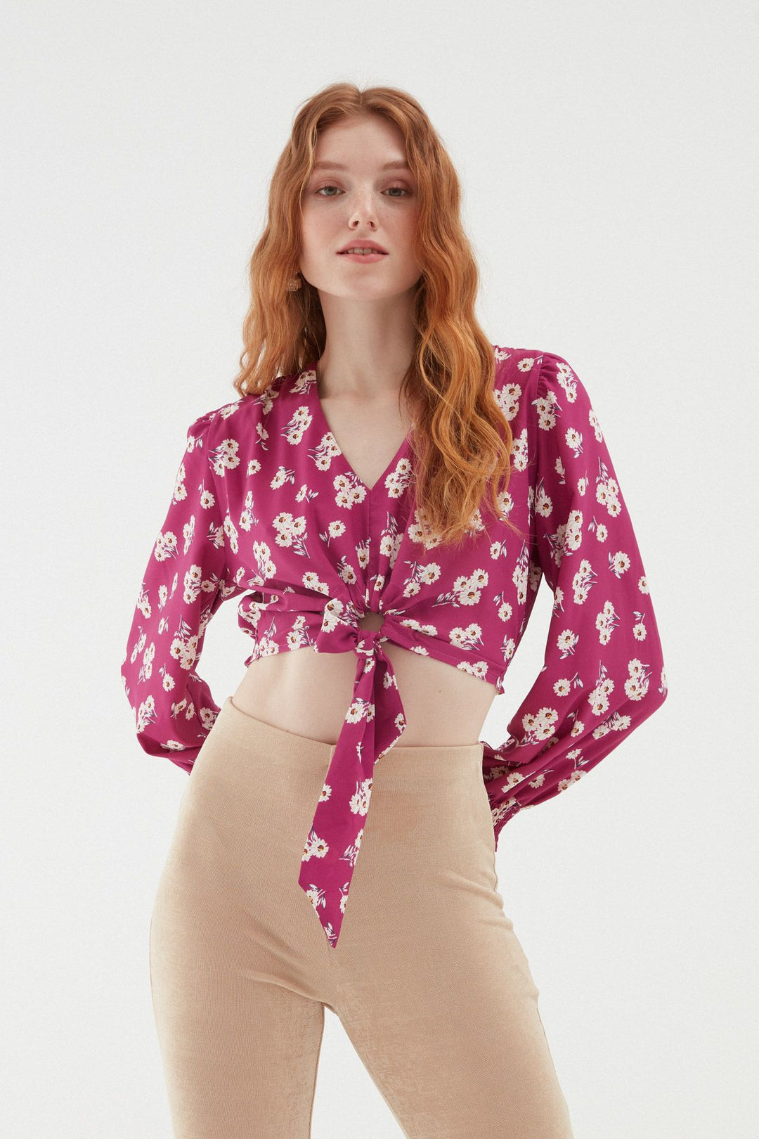 Patterned V-Neck Blouse Orchid