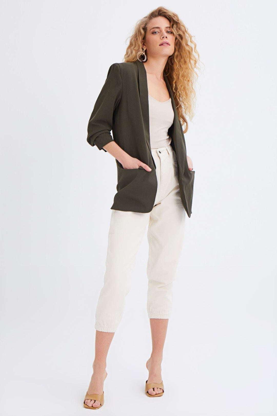 Shawl Collar Blazer Jacket Khaki