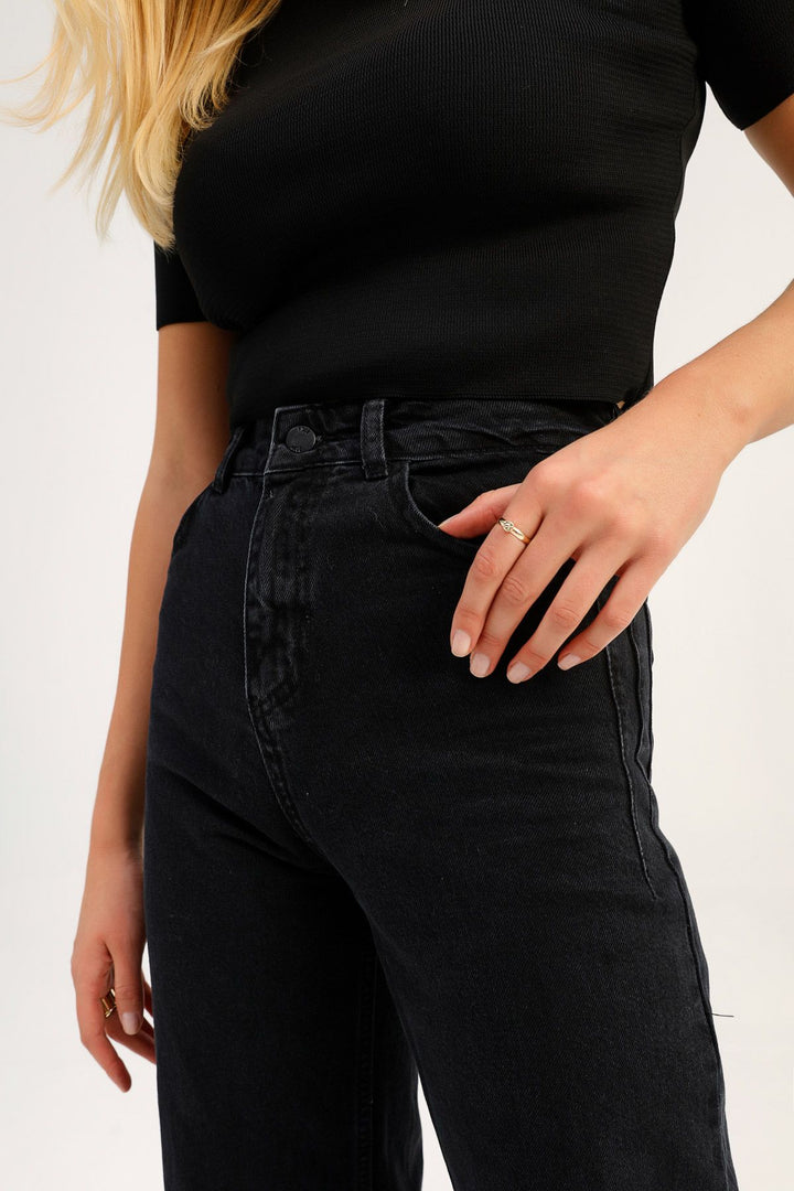 High Waist Wide Leg Jeans Anthracite