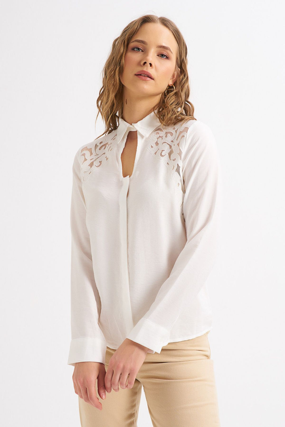 Embroidery Detailed Shirt Ecru