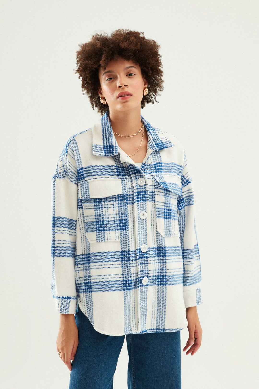 Çizgili Büyük Cepli Gömlek Mavi