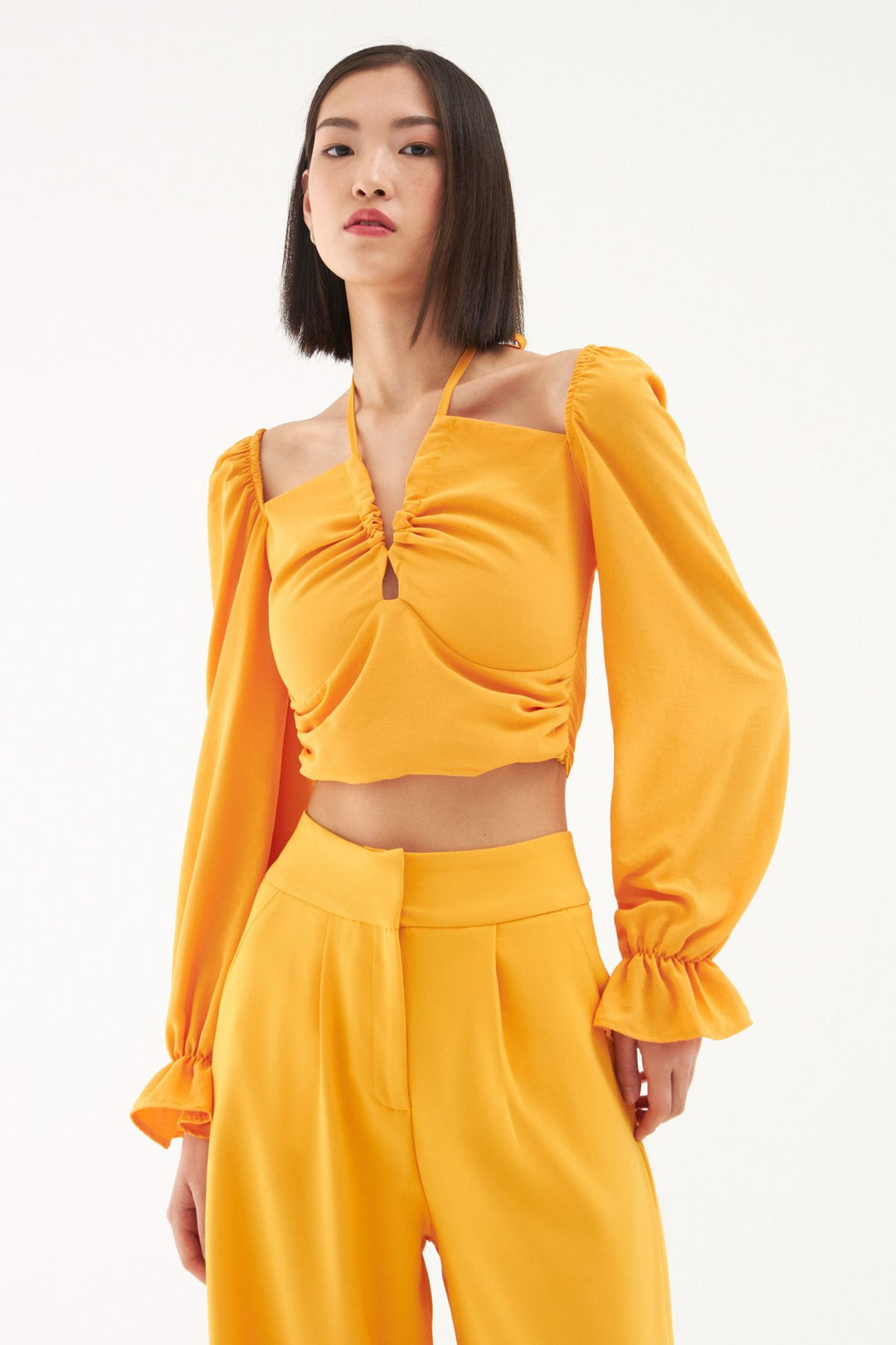 Tie Detailed Balloon Sleeve Blouse Orange