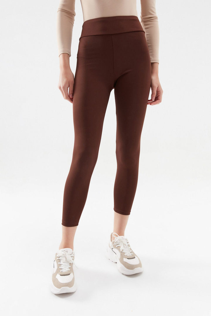High Waist Basic Leggings Dark Brown
