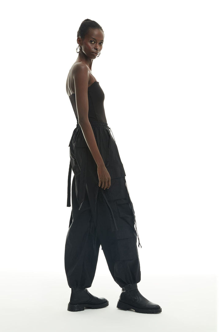 Lacing Detailed Parachute Trousers Black
