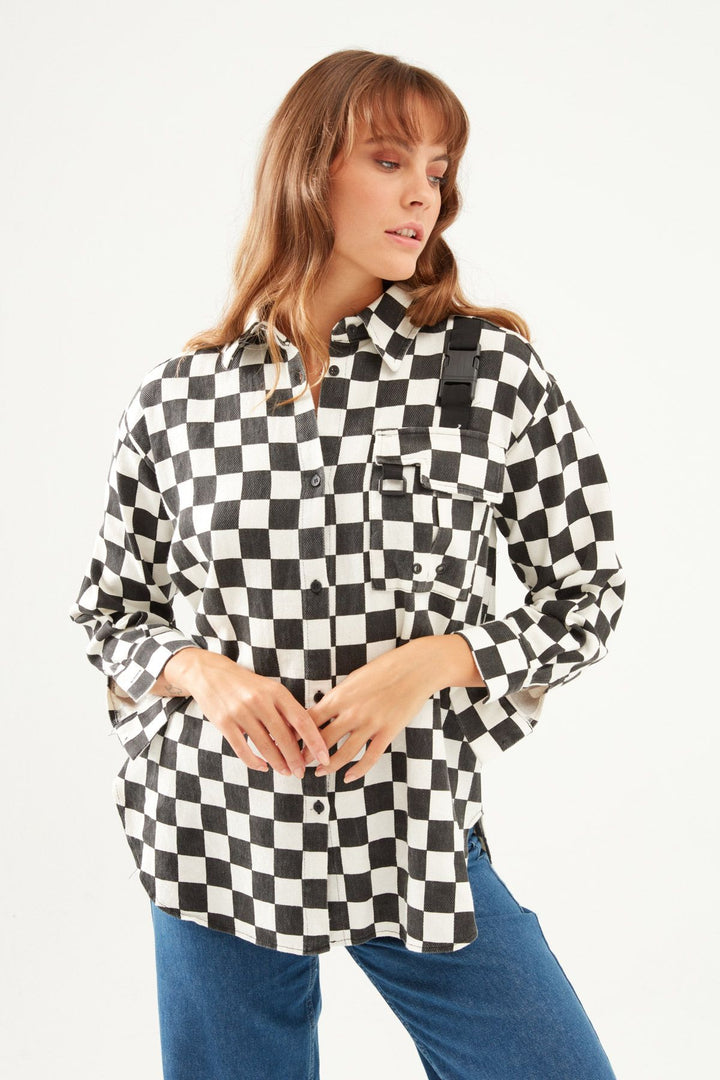 Checkered Shirt Black With Buckle Accessories