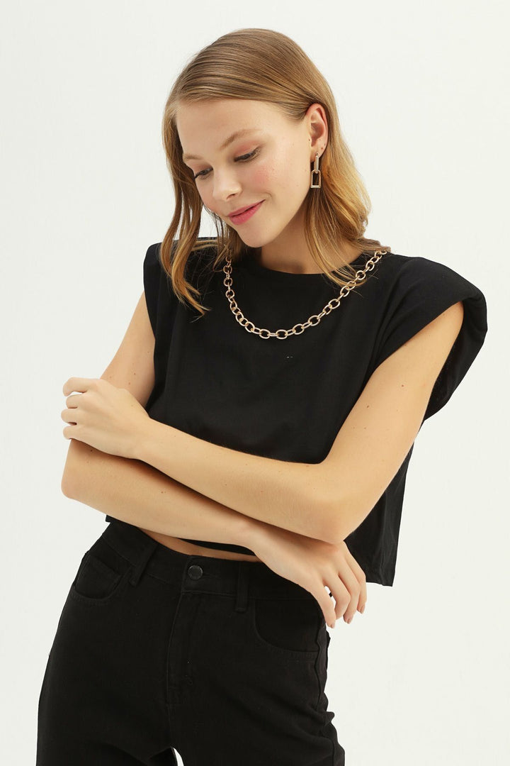 Padded Accessory Crop T-Shirt Black