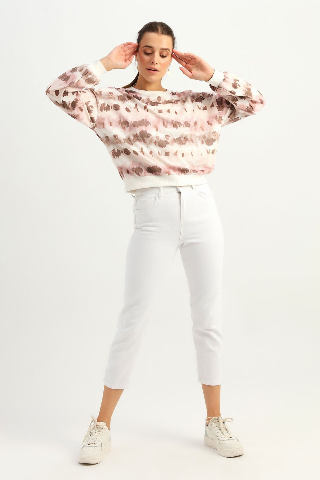 Patterned Oversize Sweatshirt Powder