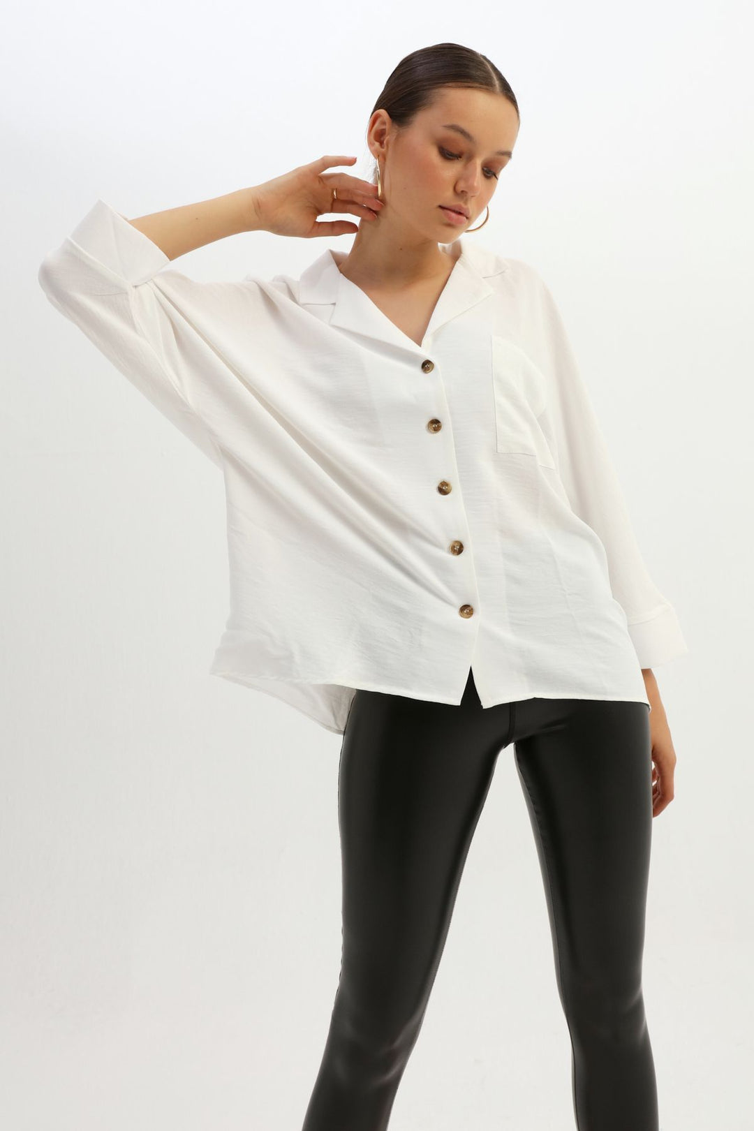 Tek Cepli Oversize Gömlek Ekru