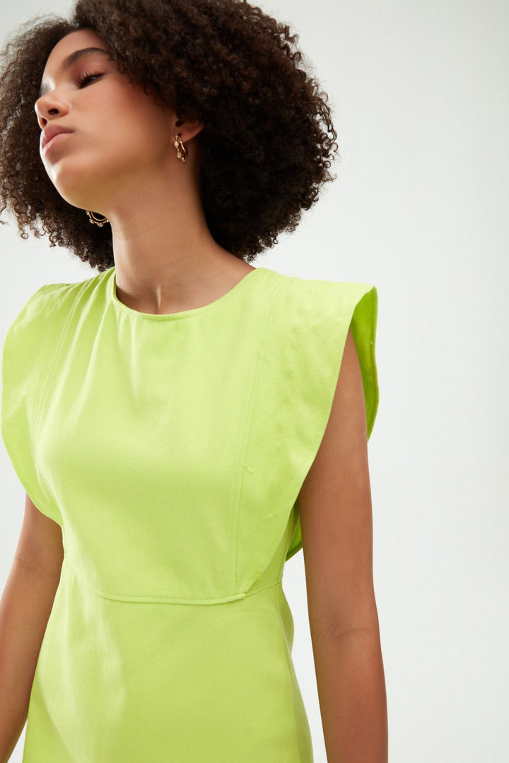 Ruffled Gabardine Dress Light Green