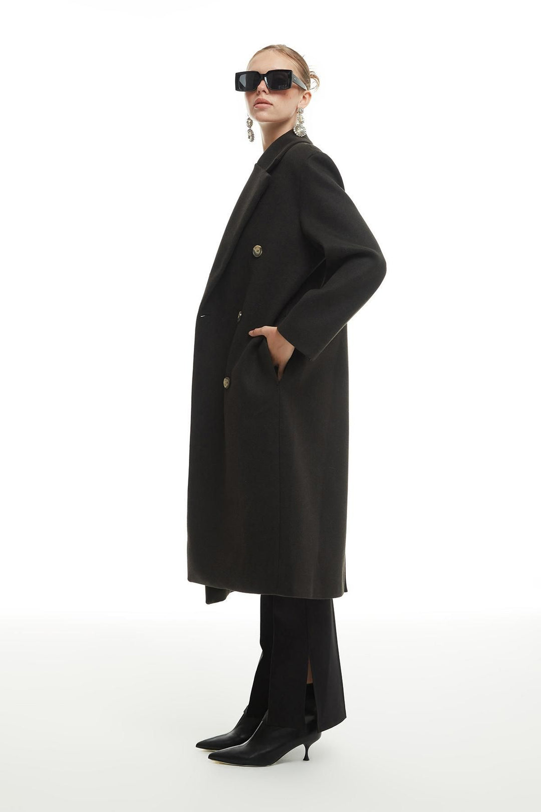 Buttoned Long Coat Black