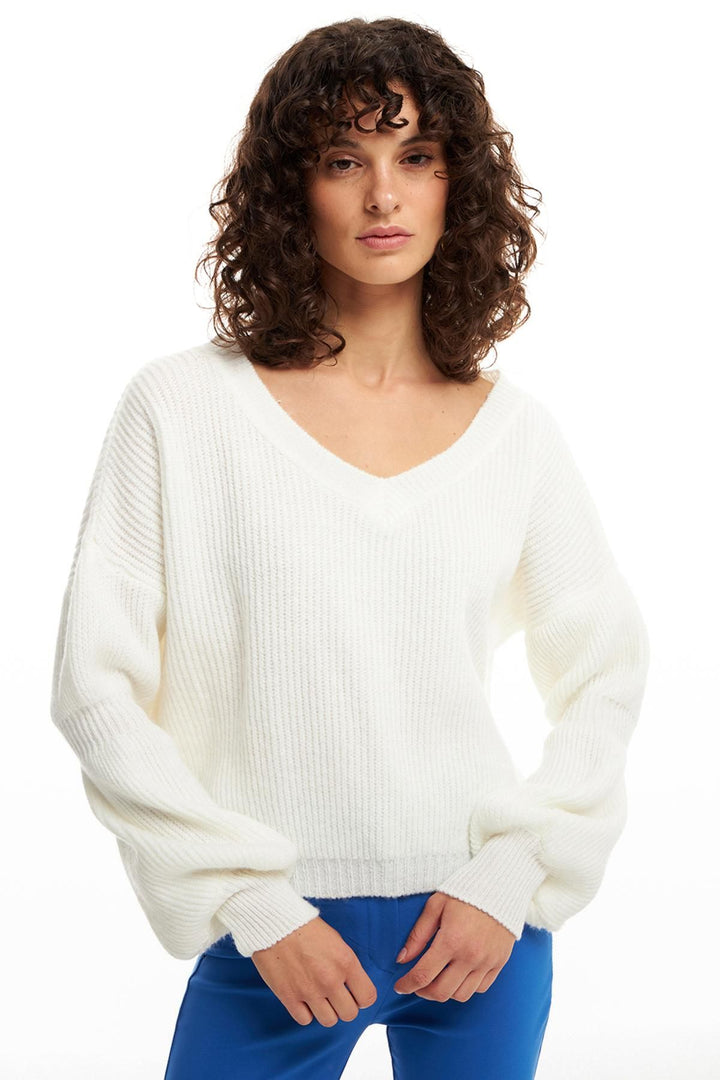 V Neck Sweater Ecru
